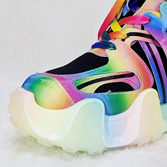 Anthony Wang Alien Rainbow Multi Hidden Wedge Platform Sneakers Octopus Tread - Picture 14 of 14